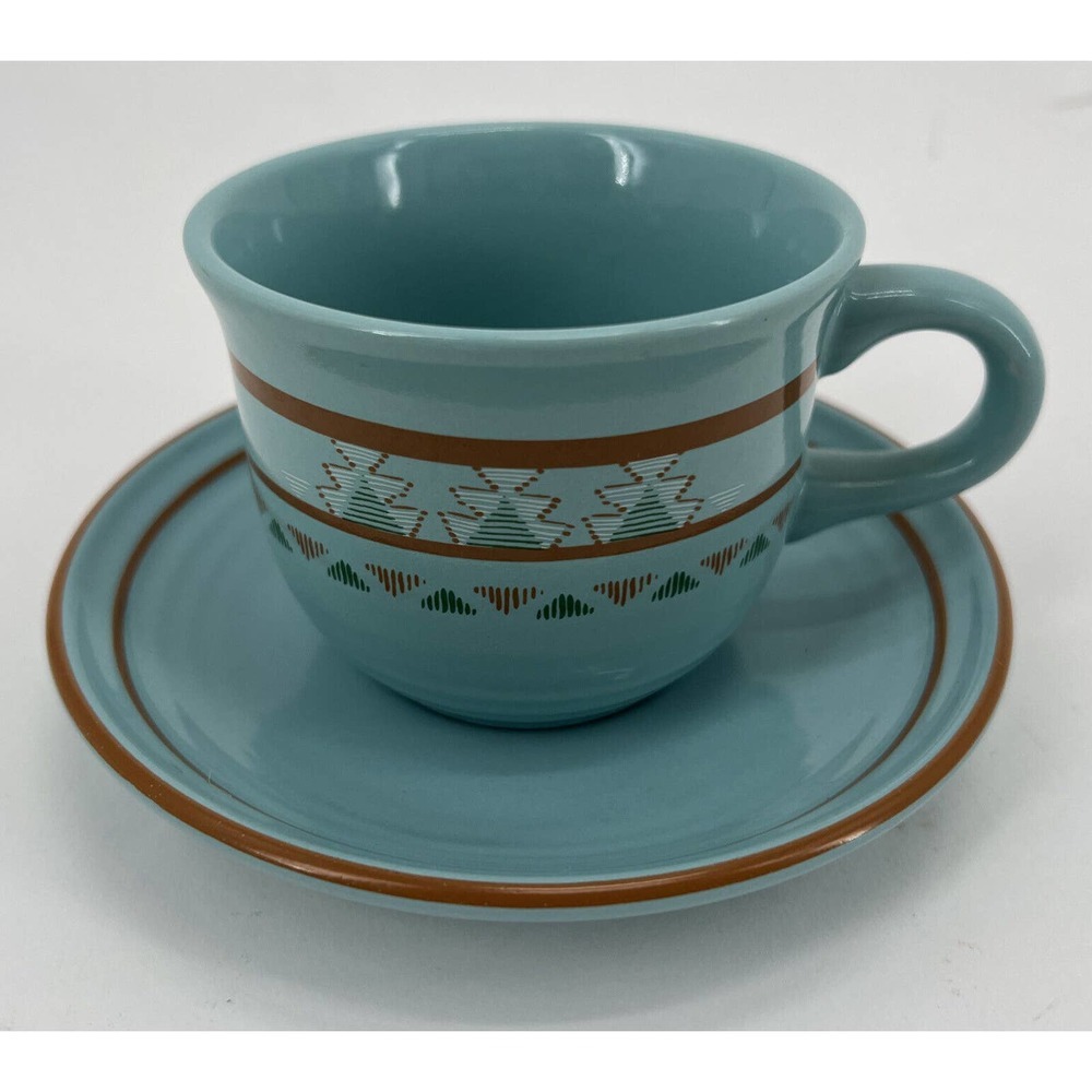 VTG INTERNATIONAL TABLEWORKS Southwestern Style Coffee Mug /Saucer Aqua